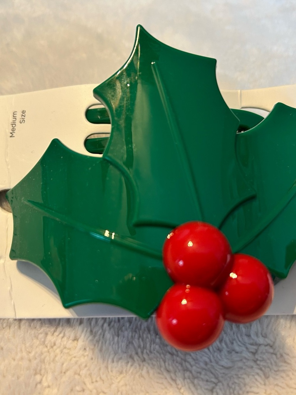 Green Holly Leaf Hair Clip with Red Berries - Women Accessories